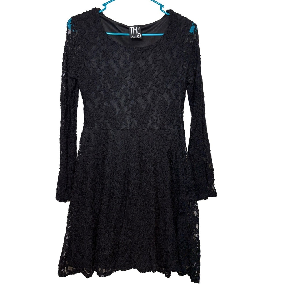 TMG Black Lace Dress Juniors L Long Sleeve Goth Witchy Vampire Costume Skater